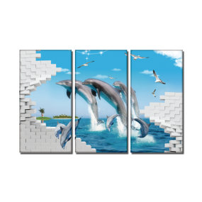 Tranh 3D treo tường Đàn Cá Heo Lượn Sóng
